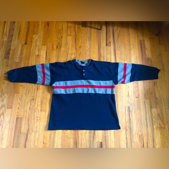 Vintage 90s JCPenny Olympic blue 1/4 Button Up Mens Large - Picture 1 of 3